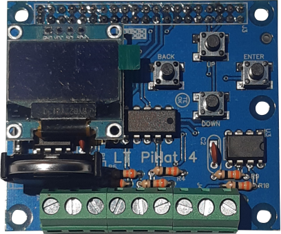 Placa PiHat 04 <br> - Trabalha modo Player ou Remote <br> - Display OLED mostra endereço de IP e outras informações <br> - 04 teclas com funcões para uso direto <br> 
                              - 02 Saídas SPI 1300 Pixels <br> - 01 Saída DMX 512 <br> - Para ser acoplada ao Raspberry PI <br> - Alimentação 5v a partir do Rasp 